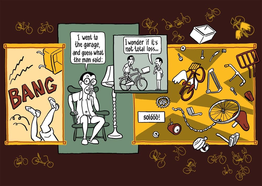 strip fietsen: bicycle blues. striptekenaar klare lijn historische strips journalistiek stripmaker Inktpot Utrecht 