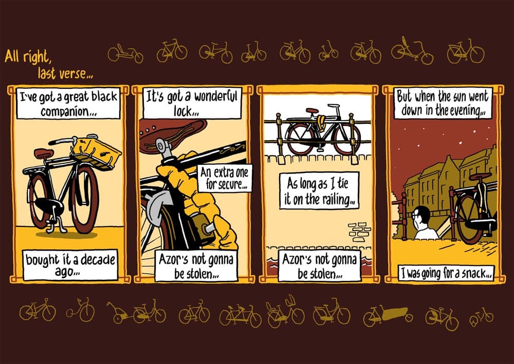 strip fietsen: bicycle blues. stripmaker klare lijn historische strips journalistiek stripmaker Inktpot Utrecht 